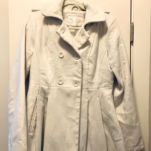 White Pea Coat with Pleats and Cinched Back